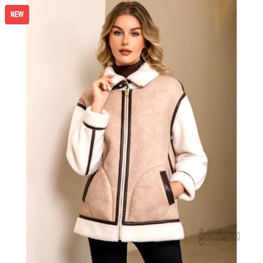 Faux Leather Patchwork Fur Lined Jacket Mid-Lengt… - image 5